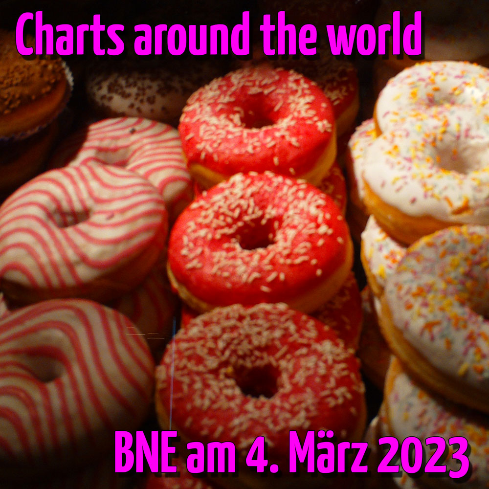 Bild von mehreren Donuts.
Text: 
Charts around the world
BNE am 4. März 2023