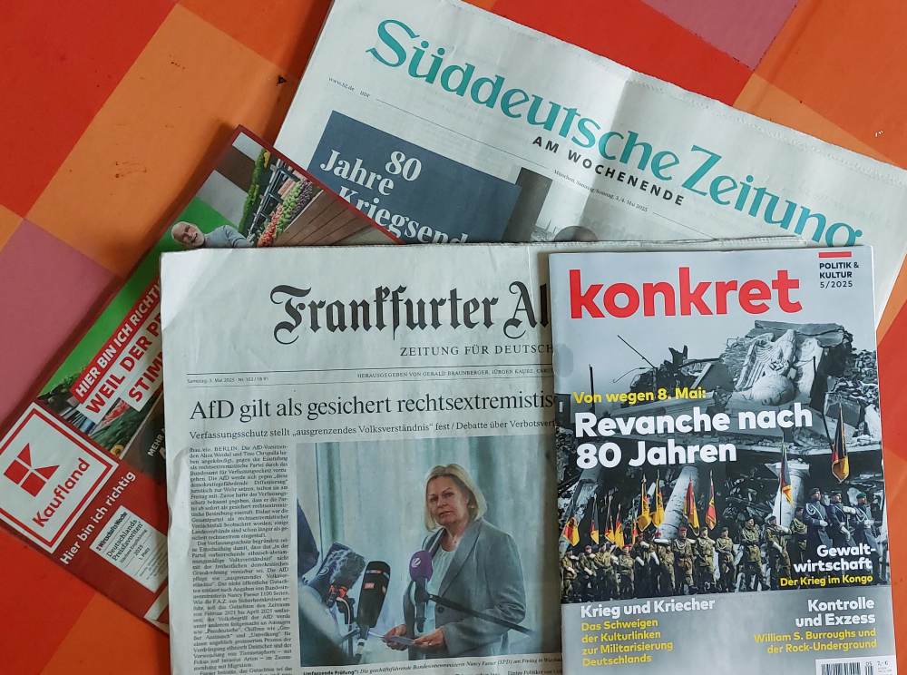 Süddeutsche Zeitung vom Wochenende, FAZ von heute, konkret Mai 2025, kaufland-Prospekt