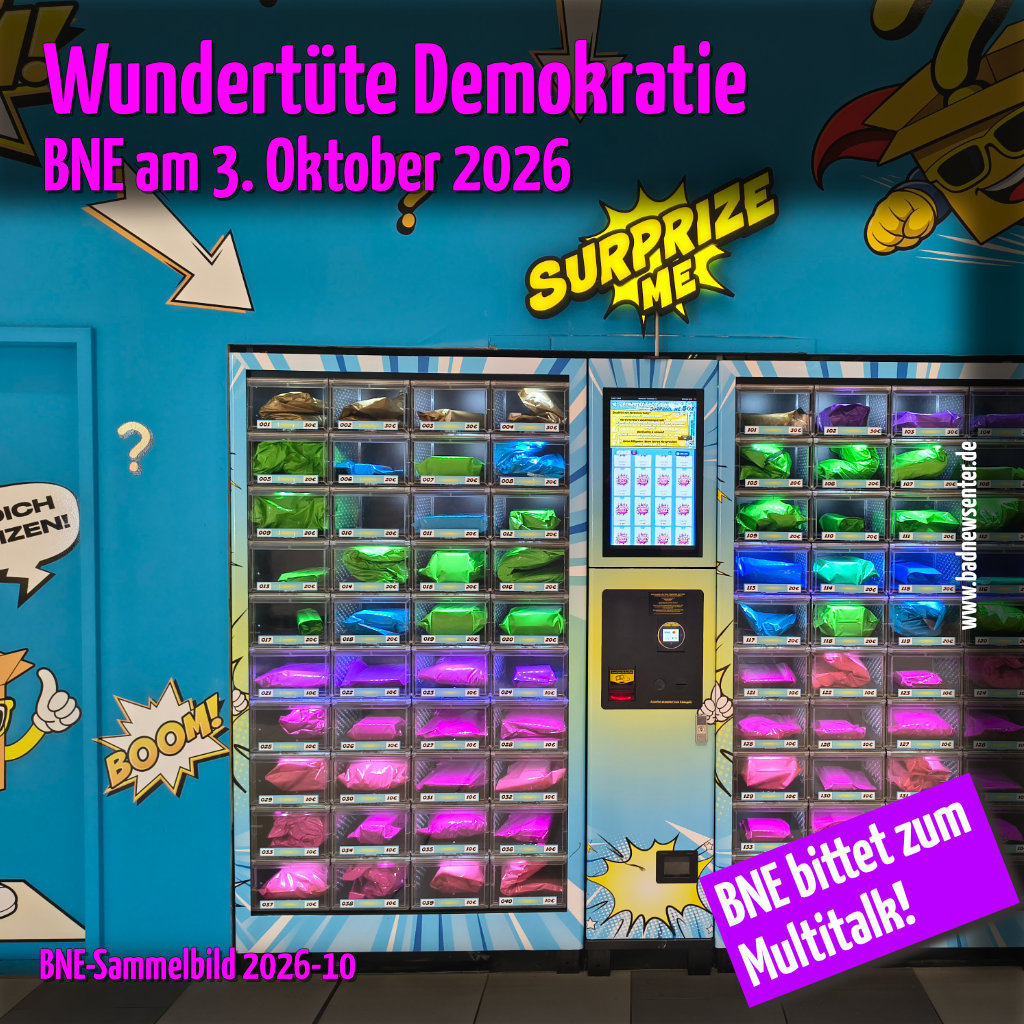 Bild zeigt einen Verkaufsautomaten, bei dem Überraschungspakete gekauft werden können. Das sind farbige Papiertüten unbekannten Inhalts. 20,- € pro Stück.